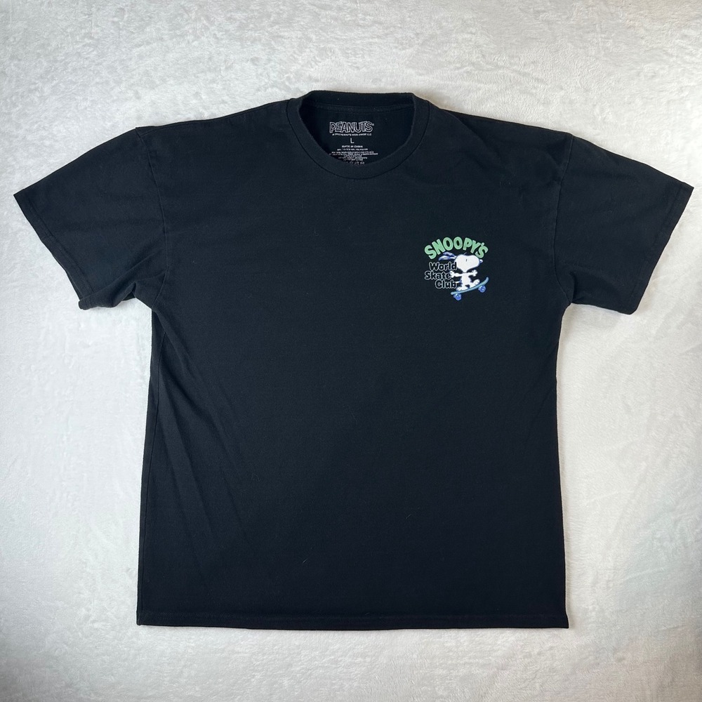 Peanuts Snoopy World Skate Club Graphic T-Shirt Black Large Skateboard Tee